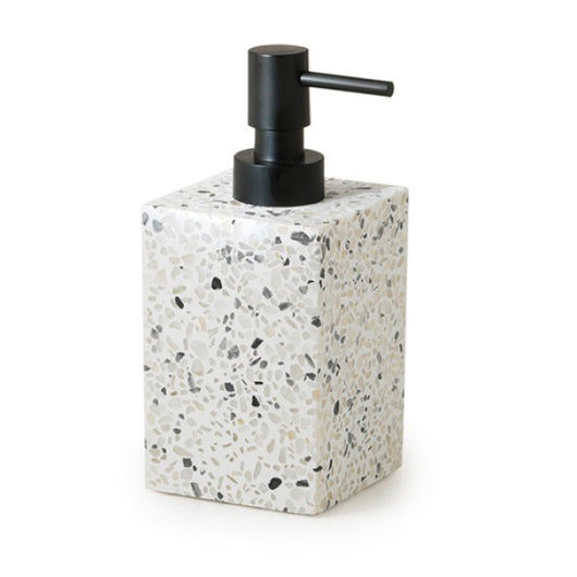 DOSA SAPONE DA APPOGGIO IN GRANIGLIA DI MARMO MODELLO ZOE - DIM. CM (LXPXH): 7X8,2X16,2 - BIANCO/NERO  - GDY