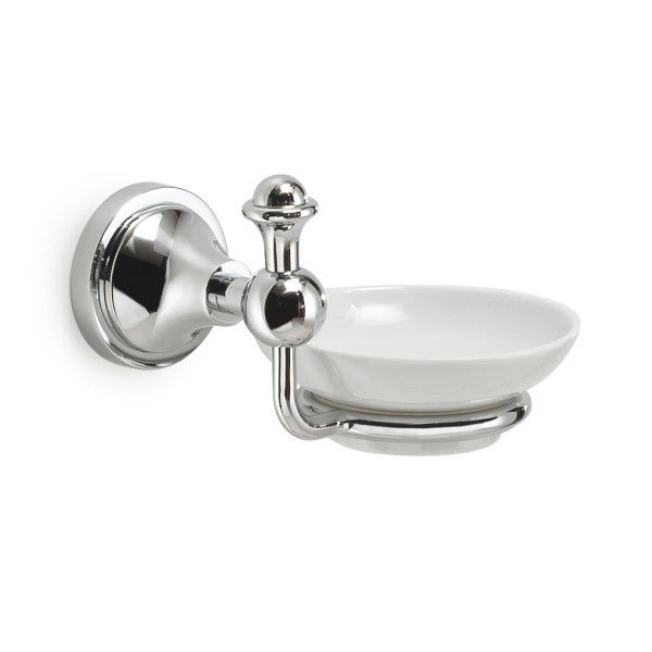 PORTA SAPONE DA PARETE IN ACCIAIO INOX E CERAMICA MODELLO NEVIS - DIM.  CM (LXPXH): 14,5X12,2X10,1  - CROMATO  - GDY