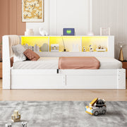 Letto contenitore 209x113.8x80.6 cm con alzata idraulica; LED e USB in legno di pino e MDF bianco