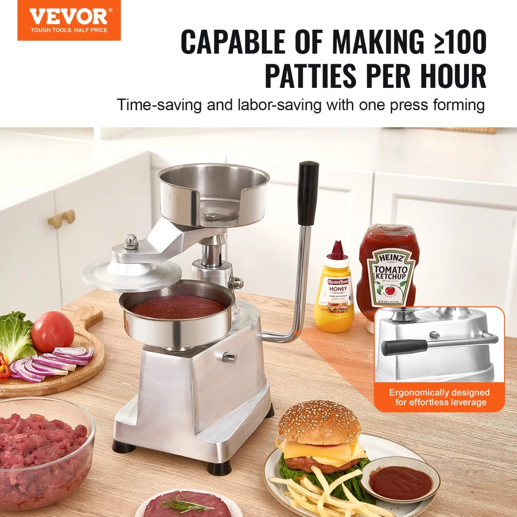 Pressa per Hamburger Manuale JKH-130 in Acciaio Inox SUS304 Diametro 130 mm con 1000 Fogli di Carta Robusta e Facile da Pulire
