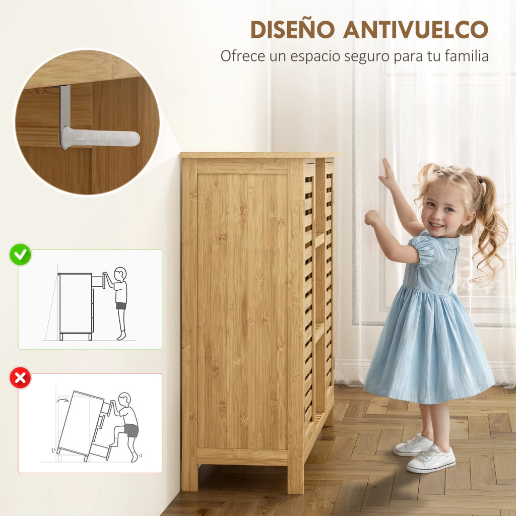 Armadio con ante scorrevoli in bamb¨´ e ripiani ¨C zephmum ¨C 100x33x86 cm