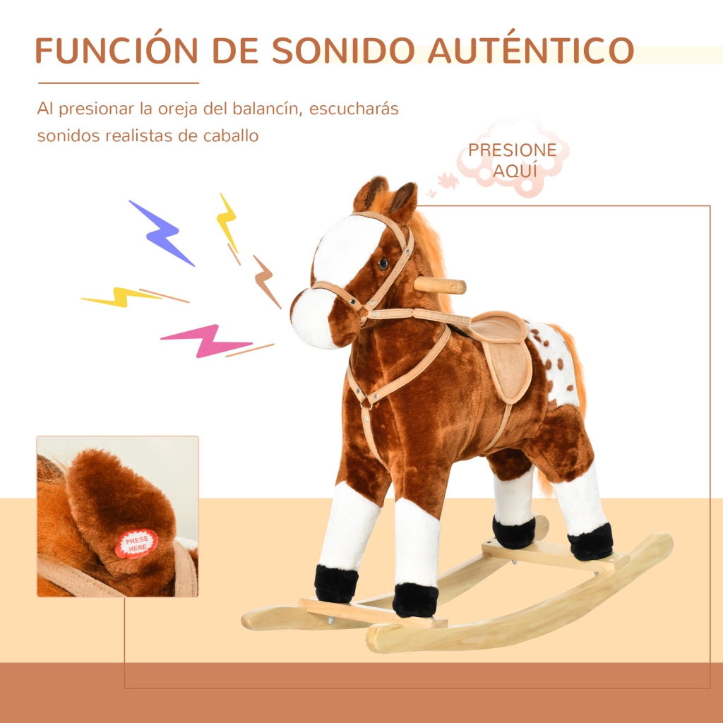 Cavallo a Dondolo in Peluche per Bambini con Suono ¨C zephmum ¨C Marrone 74x28x65 cm