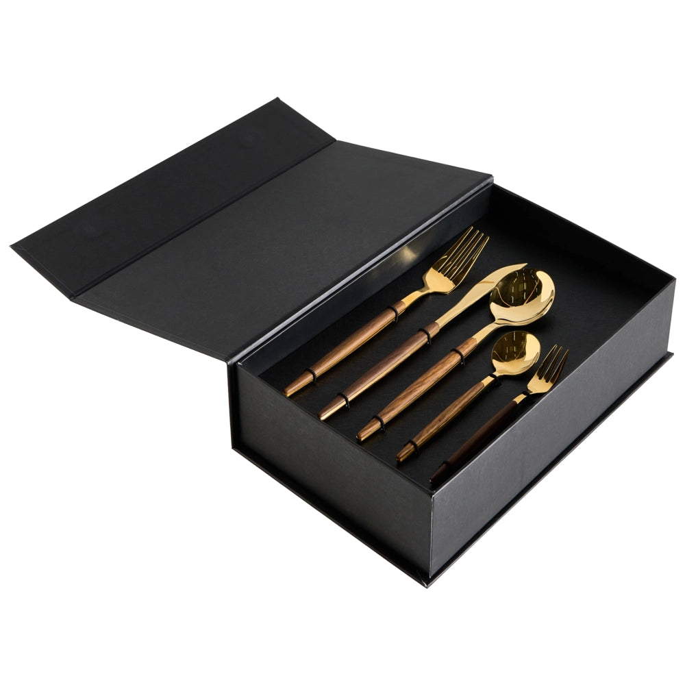 Set di posate Modern Glam 30 pezzi Coltello Forchetta Cucchiaio Cucchiaino da tè Forchetta da frutta Materiale sintetico Acciaio inossidabile Oro