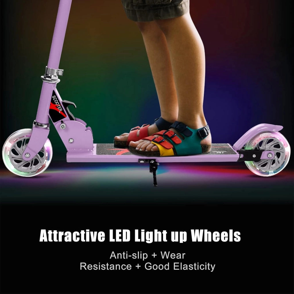 Monopattino Bambini con 2 Ruote LED, Monopattino Bambina Pieghevole in Alluminio con Altezza Regolabile, Crico Massimo di 70 kg, Scooter Portatile per Bambini da 4 Anni+