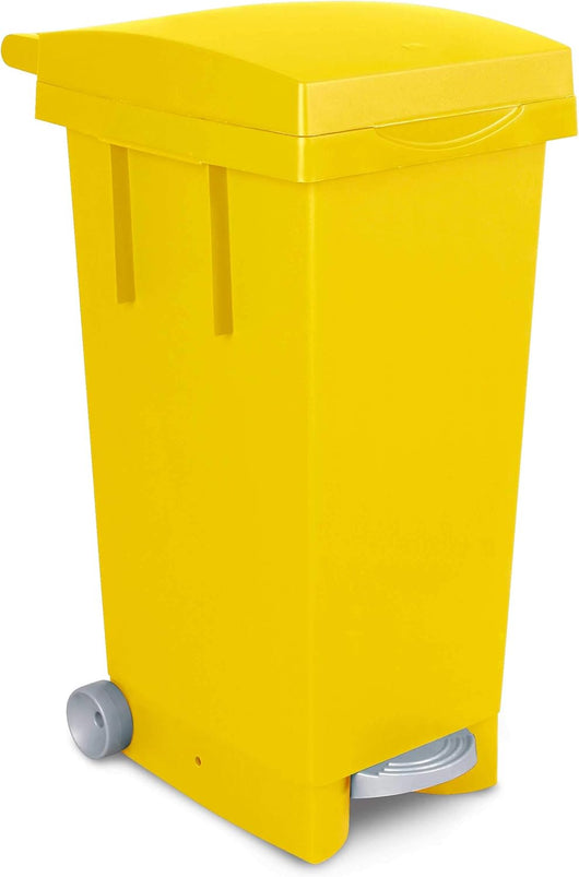 BIDONE BIGTATA CON RUOTE E PEDALE LT.80  cm.39x50x81h.  giallo    ICS