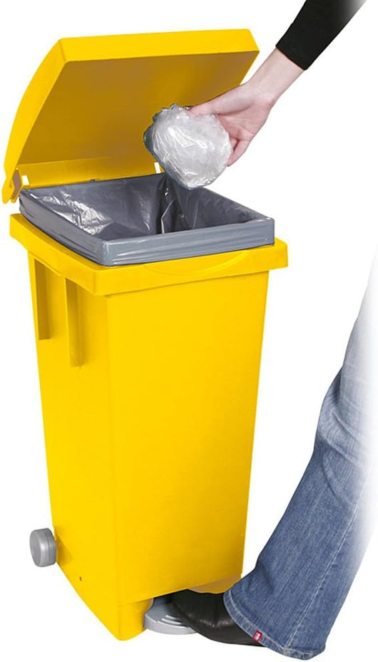 BIDONE BIGTATA CON RUOTE E PEDALE LT.80  cm.39x50x81h.  giallo    ICS