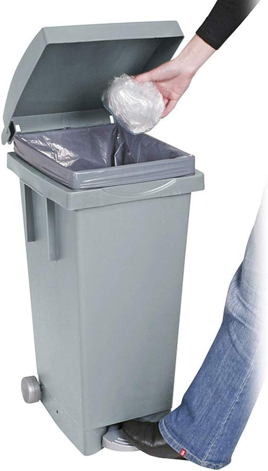 BIDONE BIGTATA CON RUOTE E PEDALE LT.80  cm.39x50x81h.  bianco    ICS