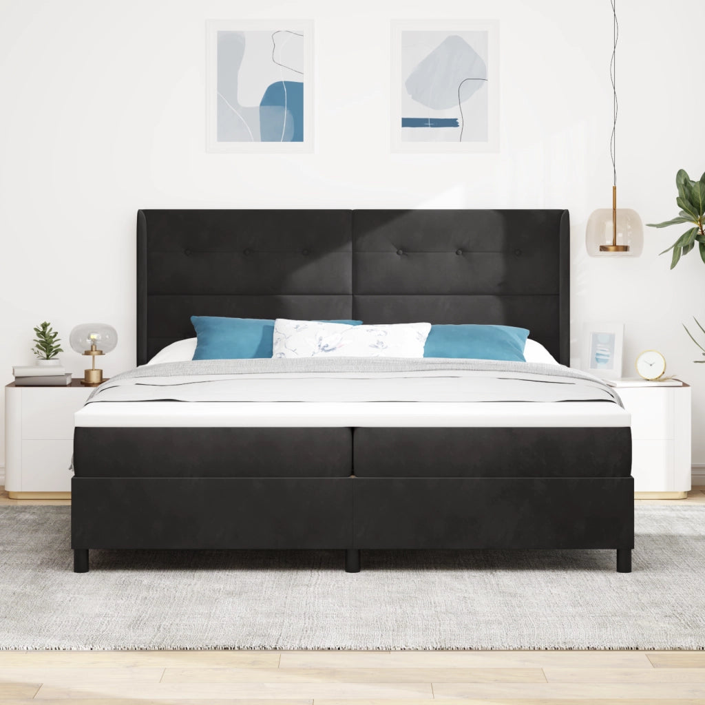 Letto Box Spring con Materasso Nero 200x200 cm Velluto