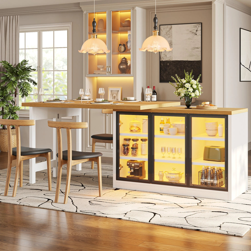 TAVOLO Allungabile Girevole 120-197x40x72 cm Bianco MDF e vetro