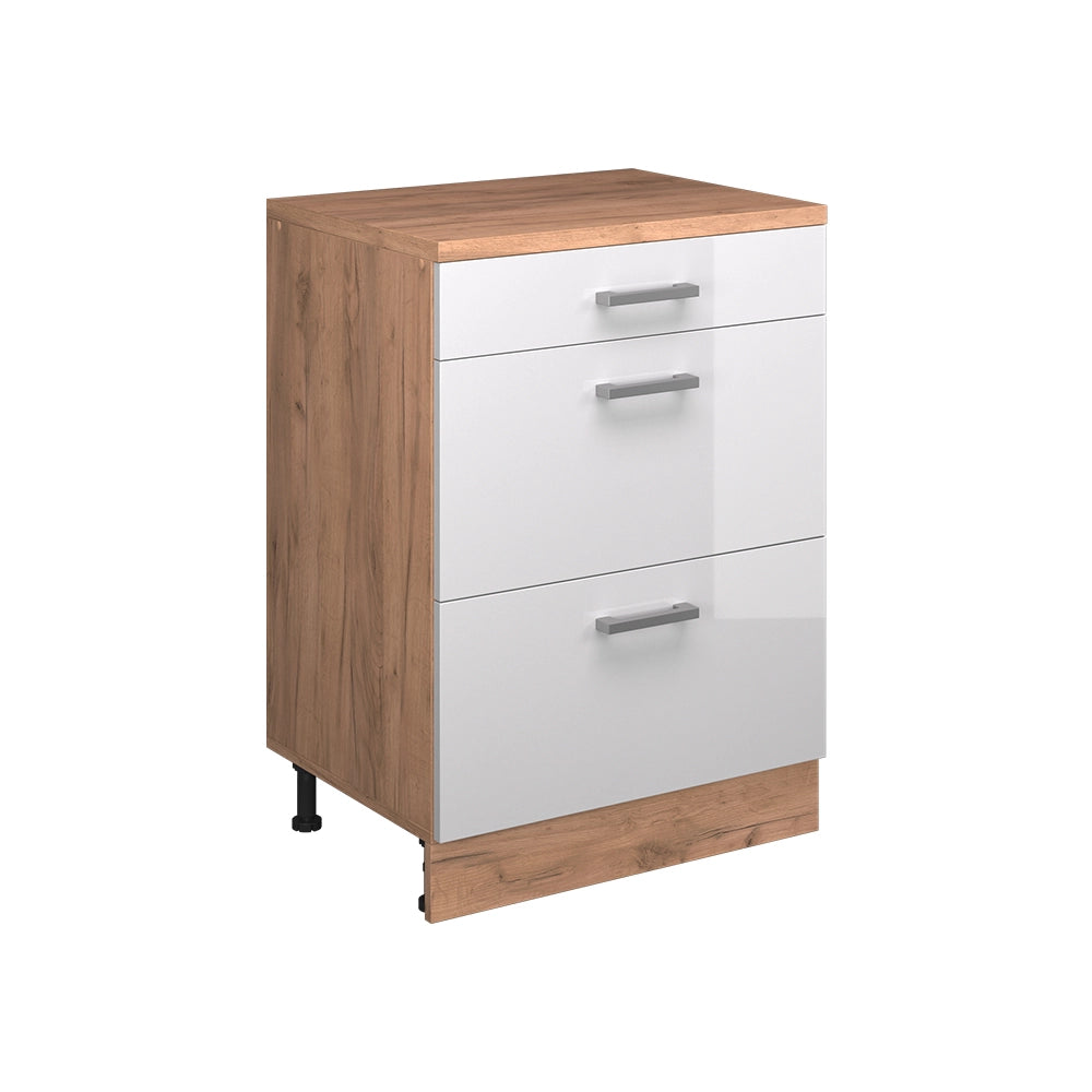 Mobile per mansarda Rion Bianco lucido/Rovere dorato 60 x 83.8 cm senza inclinazione con 3 cassetti Vicco