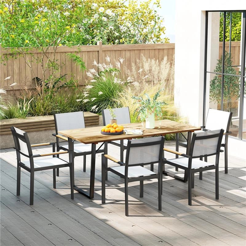 TAVOLO DA GIARDINO RETTANGOLARE A 6 POSTI CON FORO PER OMBRELLONE, LEGNO E ACCIAIO, 175X80X75 CM, MARRONE