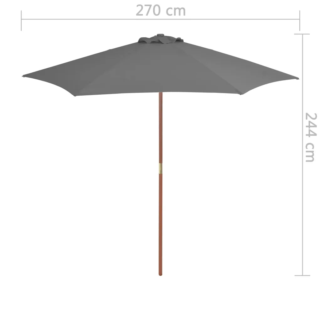 Ombrellone da Esterni con Palo in Legno 270 cm Antracite cod mxl 18154