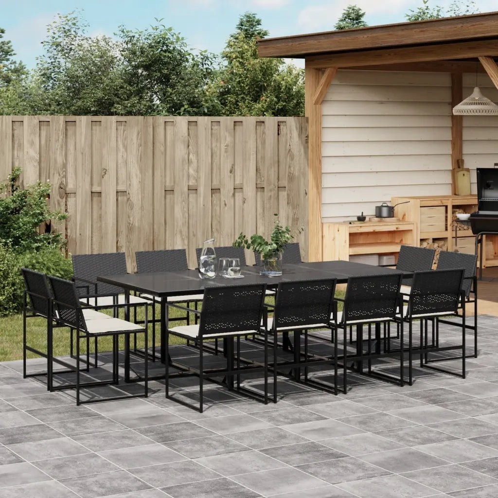 vidaXL Set da Pranzo da Giardino 13pz con Cuscini Nero in Polyrattan