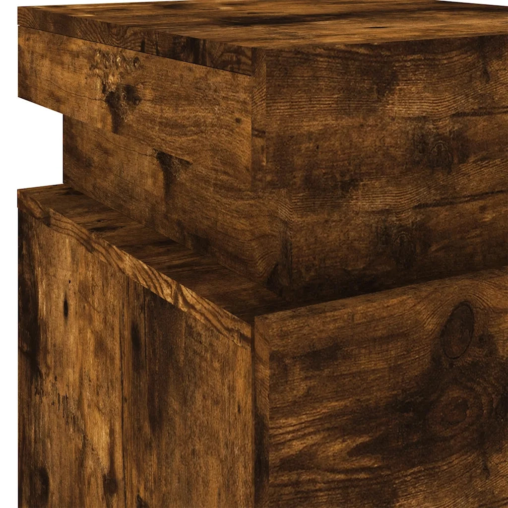 Comodino con Luci LED Rovere Fumo 35x39x55 cm 836757