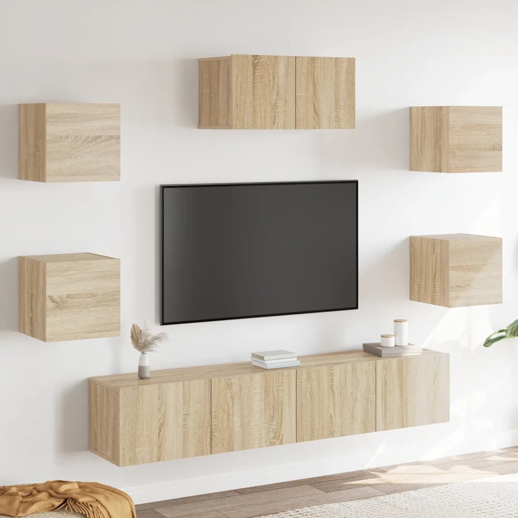 Set di Mobili TV 7 pz-Credenza per TV Rovere Sonoma in Legno Multistrato
