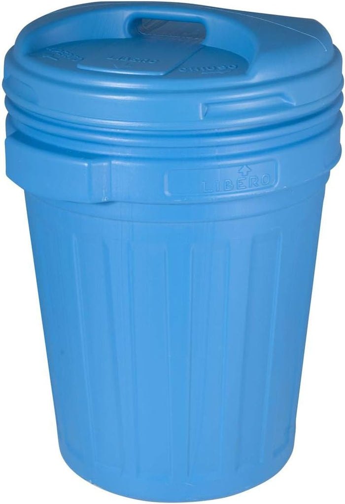 BIDONE CON COPERCHIO A VITE LT.70  lt.70 colore blu, cm.50x68h.