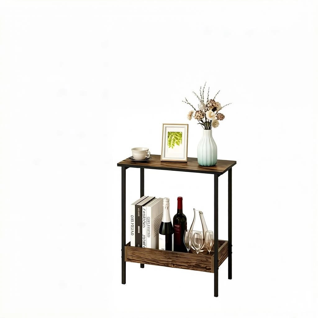 Tavolino da caffè con 2 ripiani - per soggiorno - in legno e metallo - 50×25 cm - nero