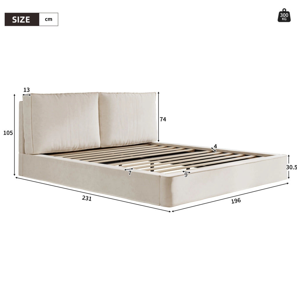 Letto 180 × 200 cm con rete a doghe e testiera imbottita in ciniglia beige