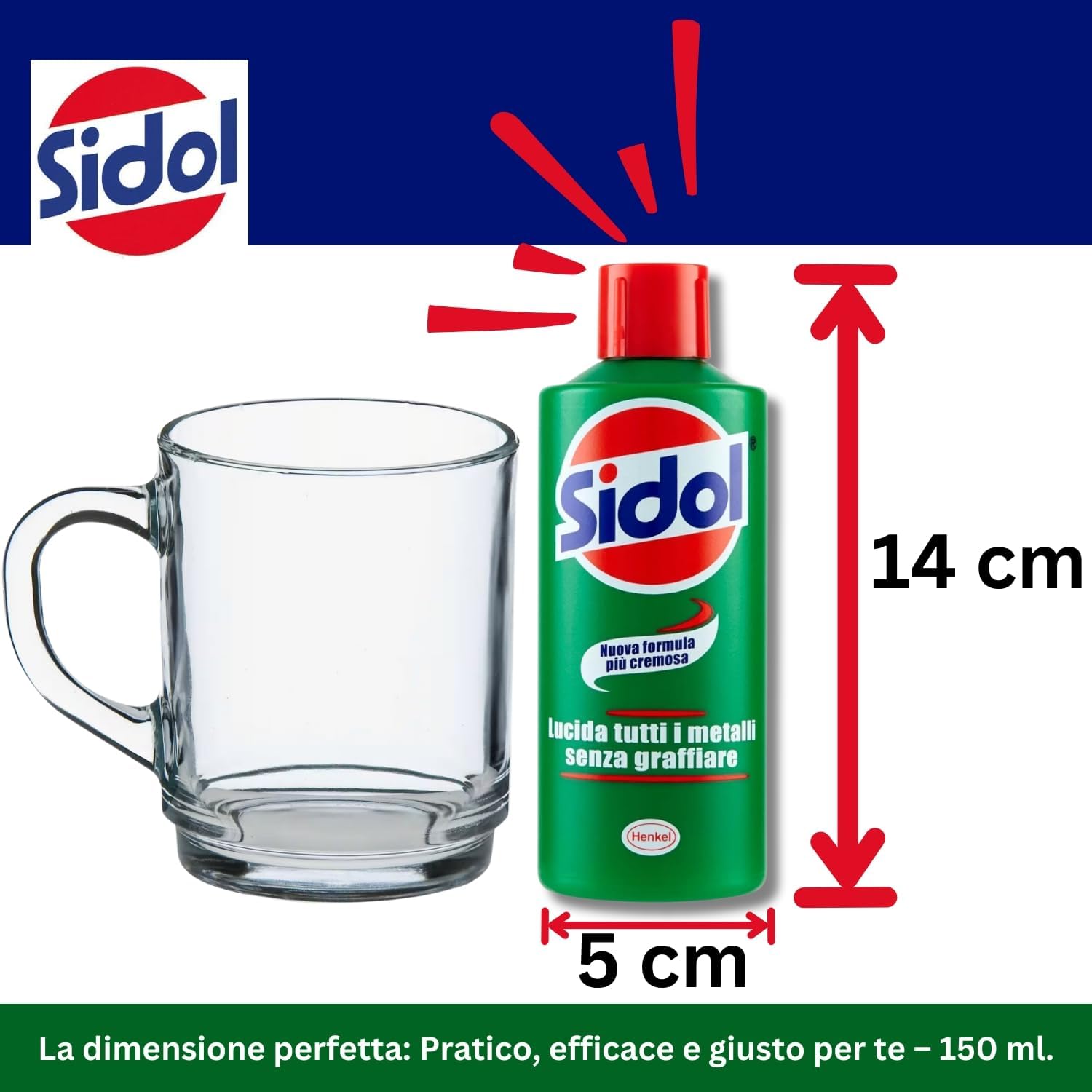 Sidol Lucidante per Metalli 150 ml – Pulitore e Brillantante di Henkel per Rame, Ottone, Cromo e Acciaio Inox – Cura Metallo Senza Graffi per Casa e Cucina