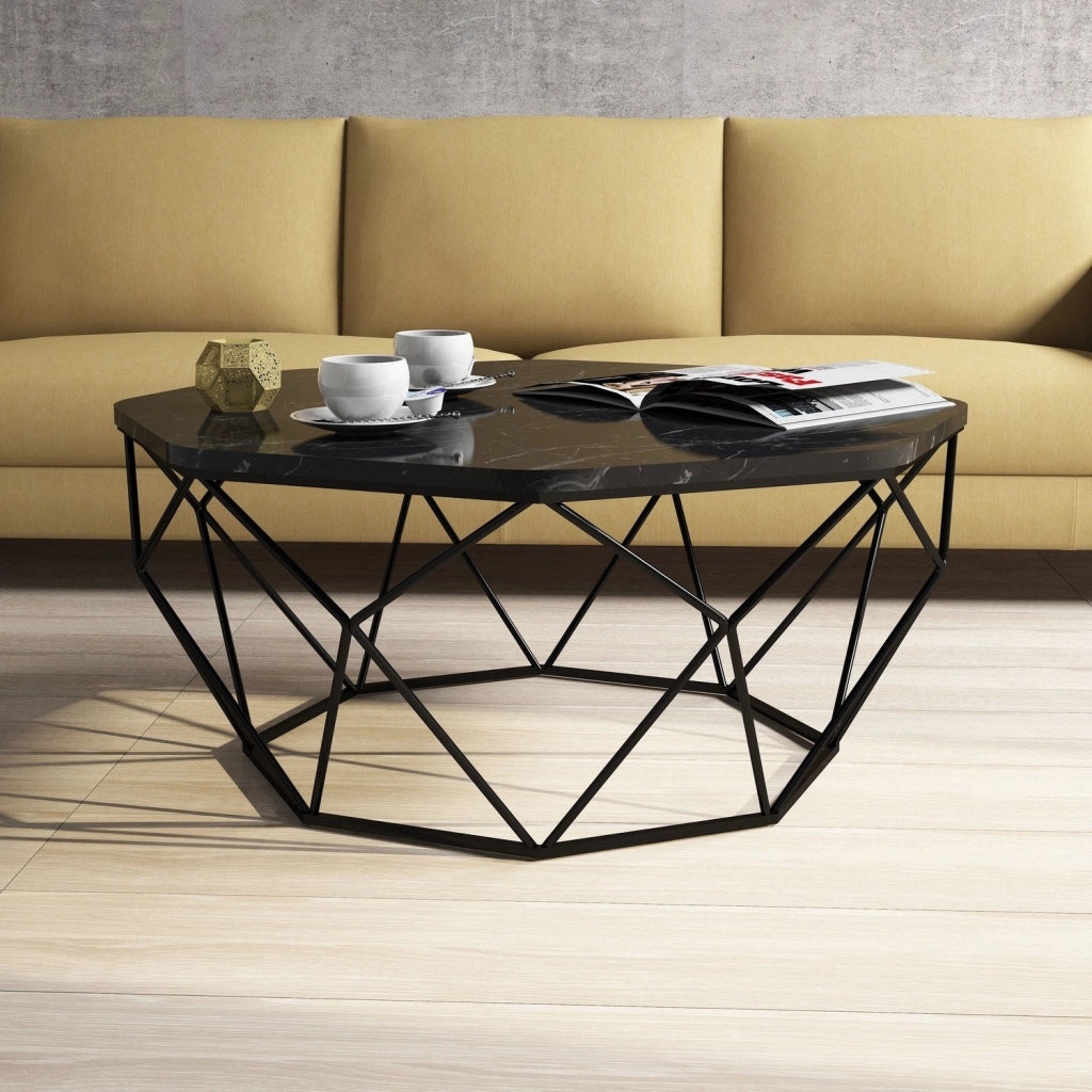 Coazzolo, Tavolino da Salotto Forma Ottagonale, 90x90x38h cm Nero
