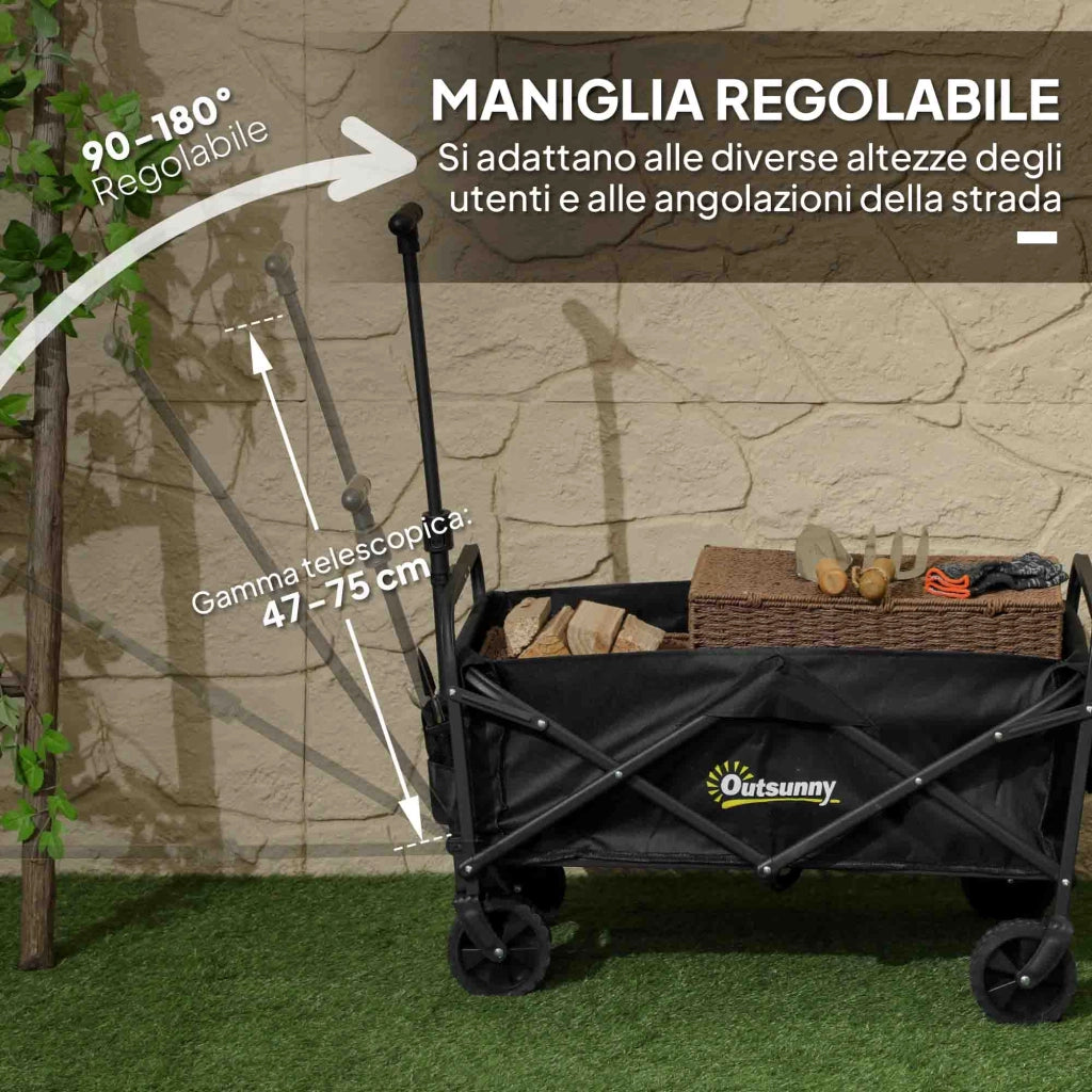 Carrello da Giardino Pieghevole 62L ¨C zephmum ¨C Nero, Metallo e Tessuto Oxford, 76x48x86 cm