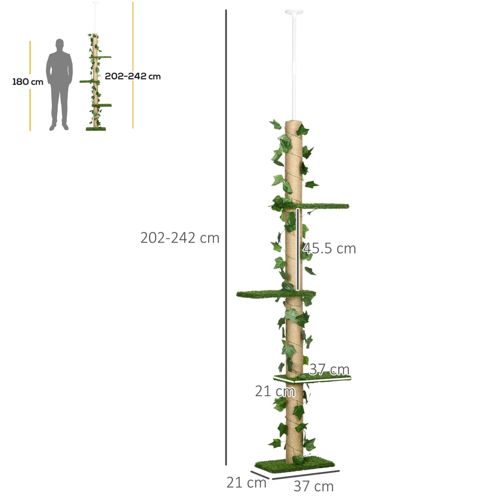 Albero Tiragraffi per Gatti ¨C zephmum ¨C Verde, Regolabile 202-242 cm