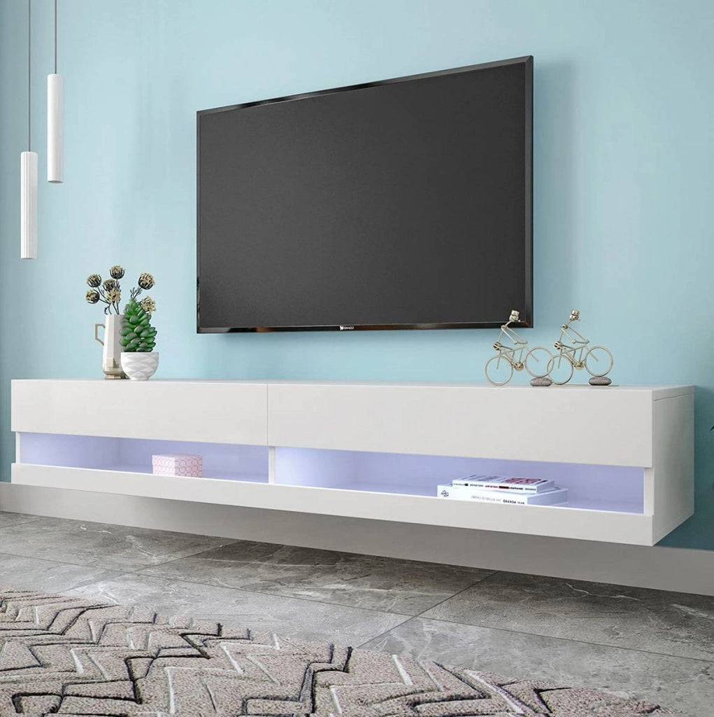 Mobile TV sospeso bianco con LED controllabile tramite app e telecomando