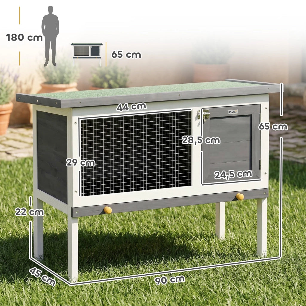 Gabbia per conigli in legno con tetto in bitume e cassetto estraibile 90x45x65 cm Grigio ¨C Zephmum