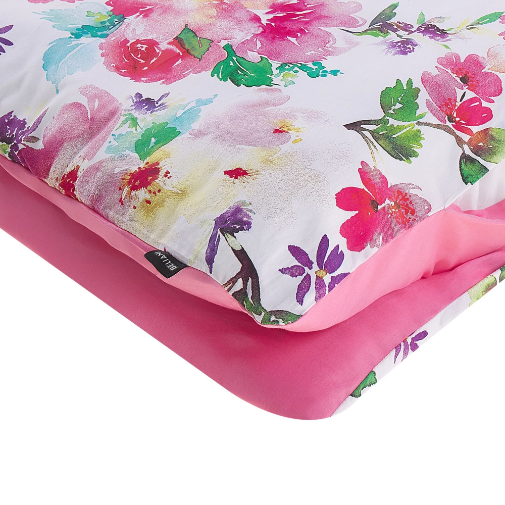 Set Copripiumino e Federa Bianco e Rosa 155 x 220 cm Cotone Stampa Floreale Camera da Letto Moderna