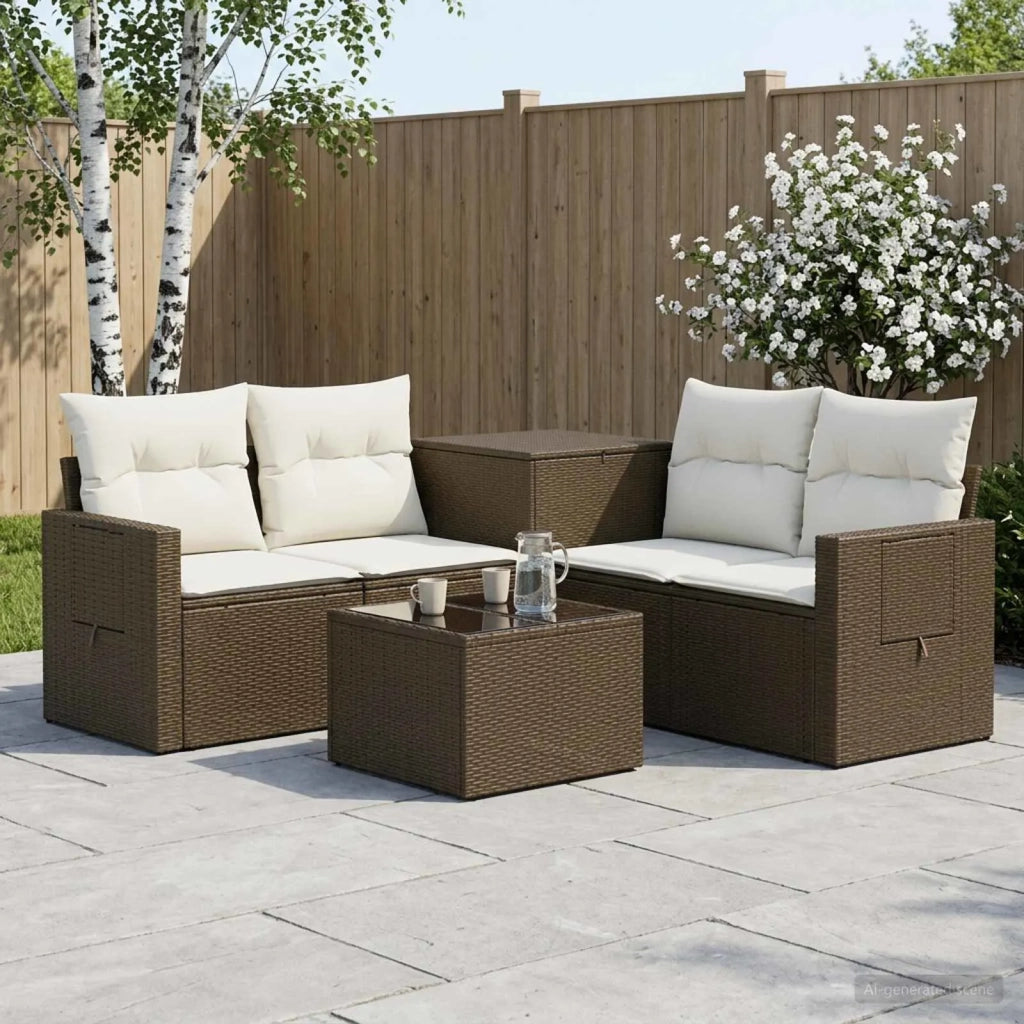 Set di divani 6 pz Marrone e Bianco Crema 3447454