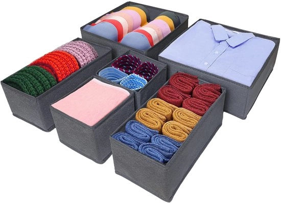 Organizzatore per armadi con 6 contenitori, cassetta di stoffa pieghevole, organizzatore lavabile per cassetti, cassetta di stoffa pieghevole per calze, intimo, reggiseni, sciarpe e calzini