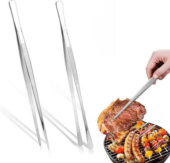 Due paia di pinze da griglia lunghe, pinze da cucina in acciaio inossidabile, pinze da cucina, tasta da carne con superficie a dente, 30 cm, per uso in cucina come pinza da griglia, spatola da carne pinza da carne.