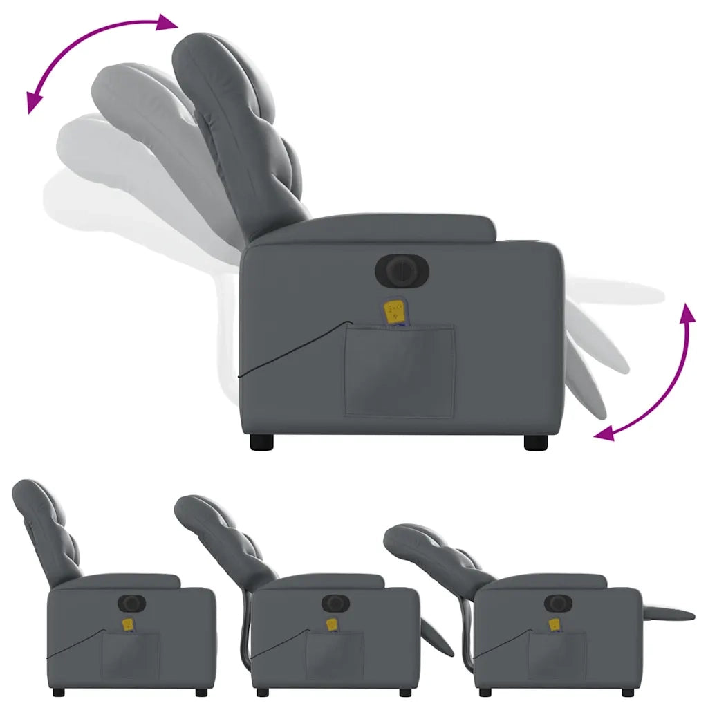 Poltrona Massaggiante | Sedia Relax Elettrica Reclinabile Grigio Similpelle