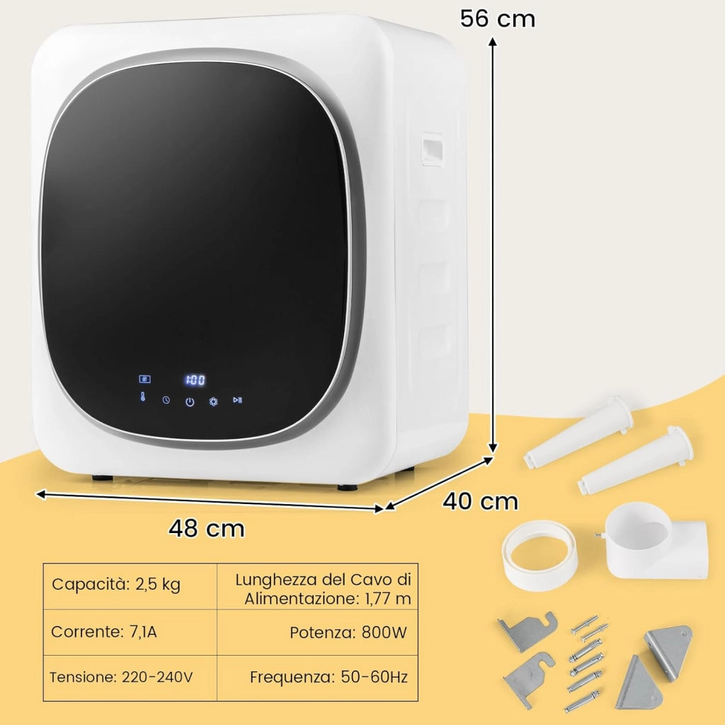 800W Asciugatrice Portatile, Asciugatrice Compatta con Cestello in Acciaio Inox 5kg, panello a LED e Asciugatura Intelligente, Ideale per Casa Appartamento, 48x40x56 cm [Classe di efficienza energetica C]