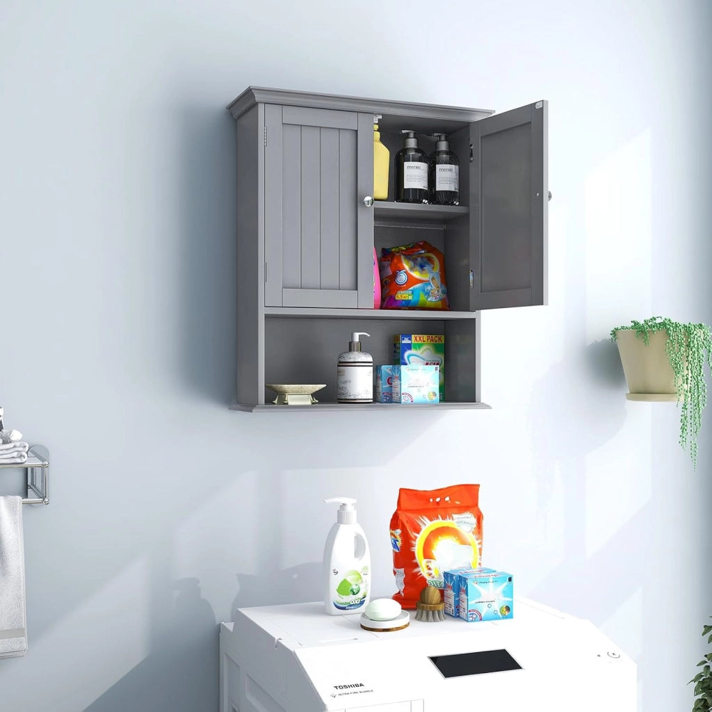 Armadio da Bagno Sospeso, con Ripiano Aperto, Armadio da Bagno con Ante e Mensola Regolabile, Pensile per Camera, Cucina, 60 x 19 x 71 cm