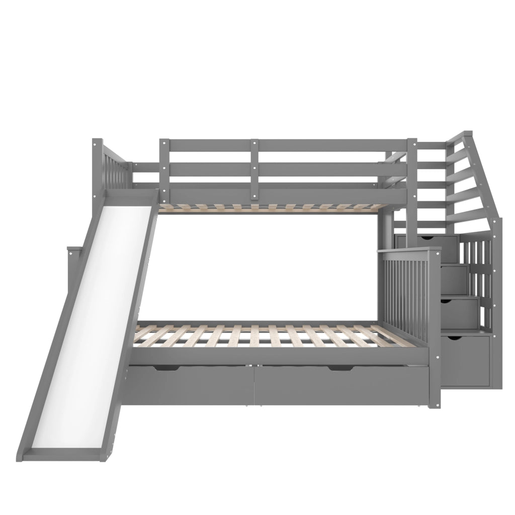 Letto a castello 90x200/140x200 con scivolo e cassetti grigio