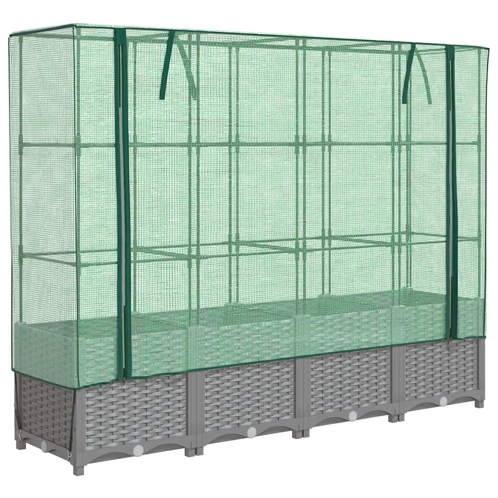 Fioriere | Cassetta per fiori | Letto Rialzato con Copertura Serra Effetto Rattan 160x40x138 cm