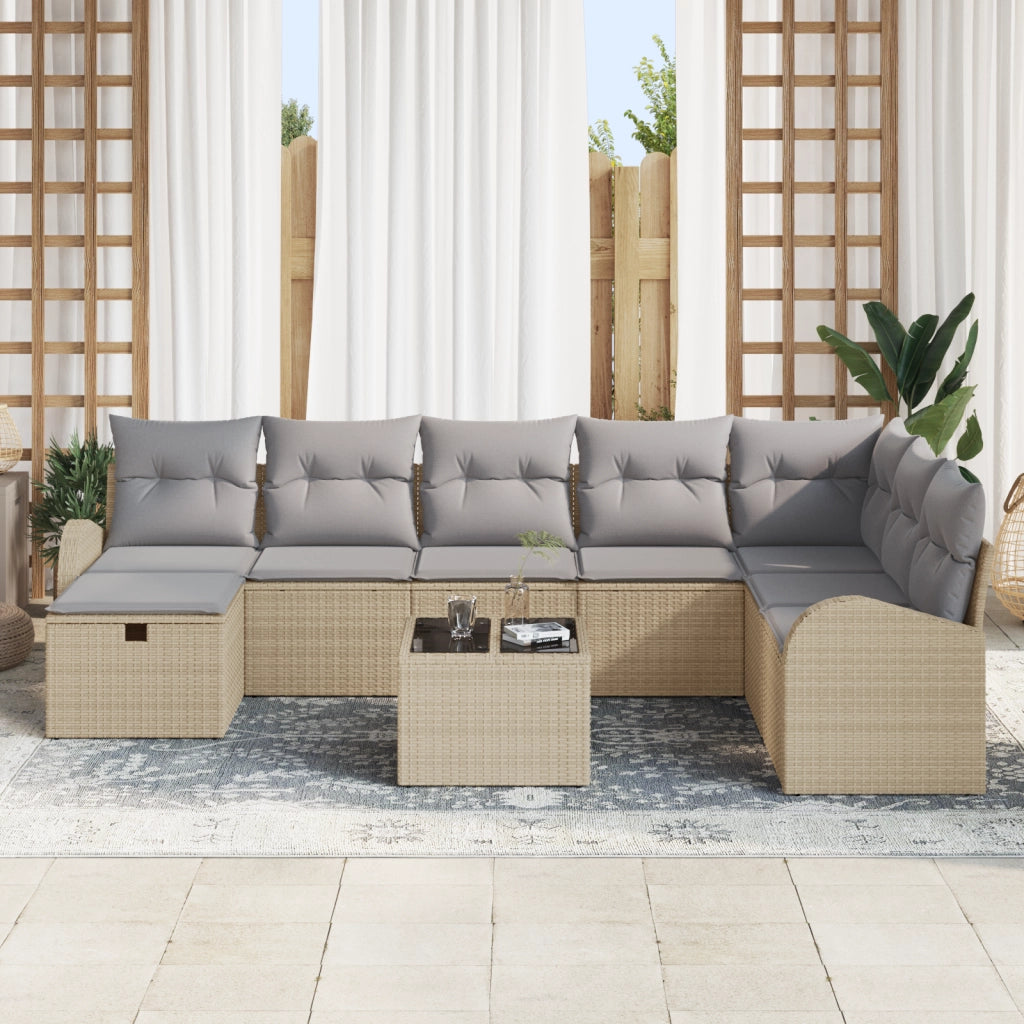 Set di divani da giardino di 9 pezzi con cuscini beige in rattan PE