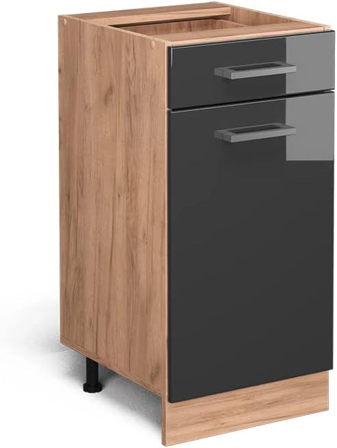 Mobiletto base per cucina R-Line, Antracite lucido, 40 cm senza piano di lavoro, per la libera combinazione all'interno di sistemi cucina modulari