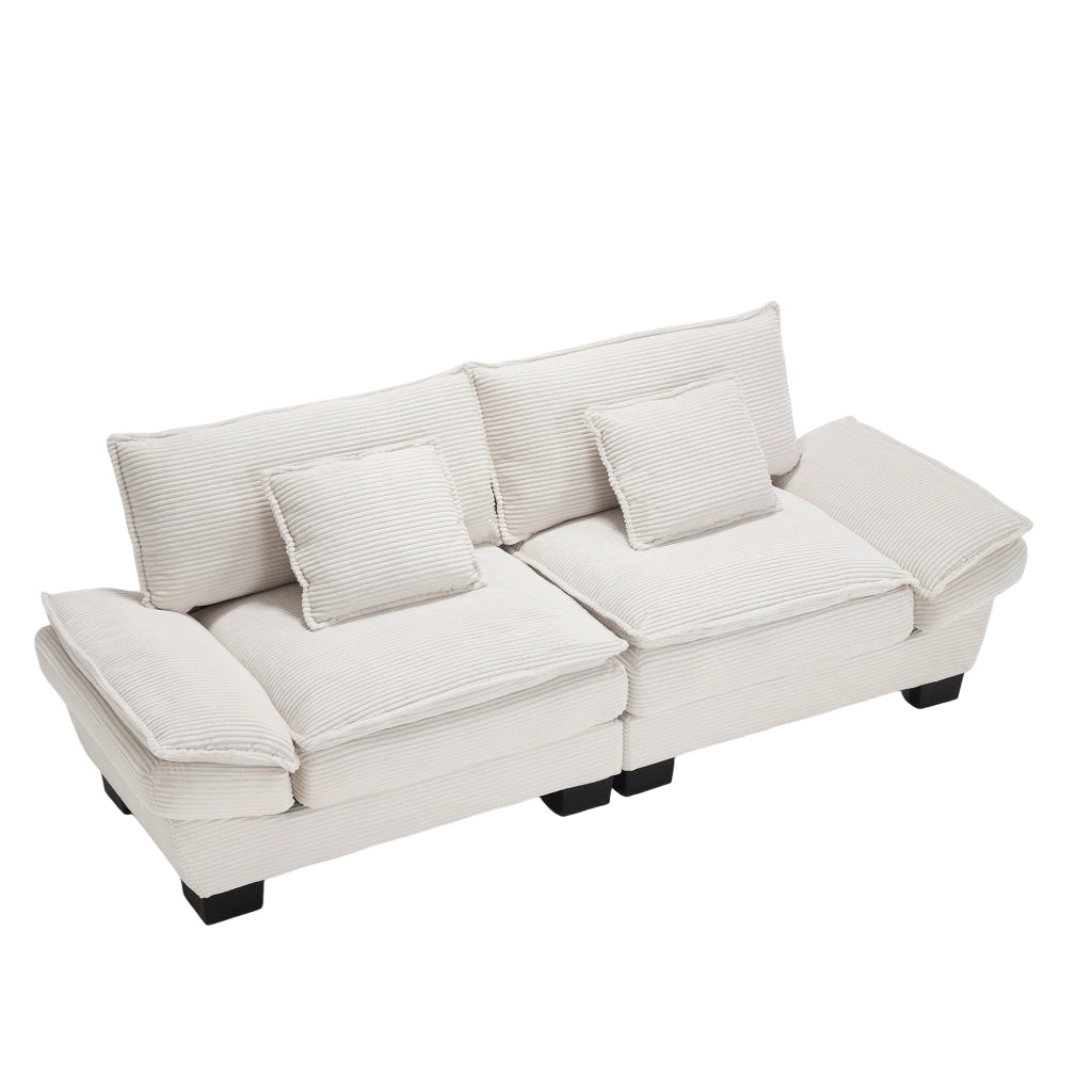 OKWISH Divano Lineare 2 Posti con Seduta Ultra Profonda, Braccioli Imbottiti e 2 Cuscini, Velluto Beige