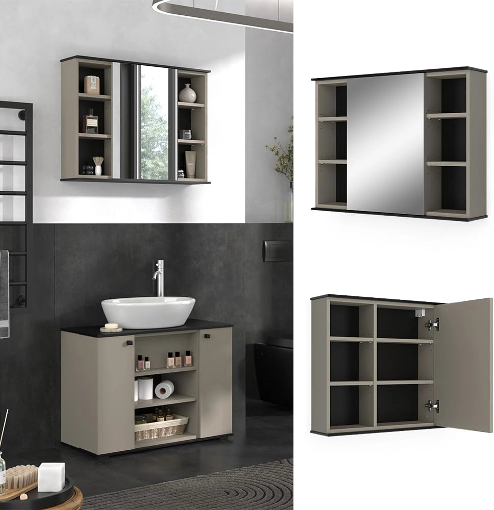 Specchio contenitore bagno Joli, Grigio, 80 x 60 cm con specchio