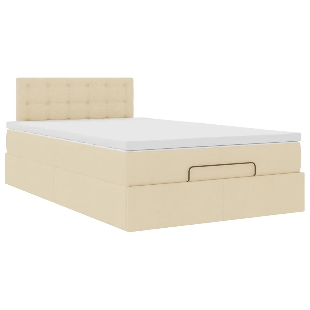 vidaXL Struttura Letto Pouf con Materasso Crema 120x200 cm in Tessuto