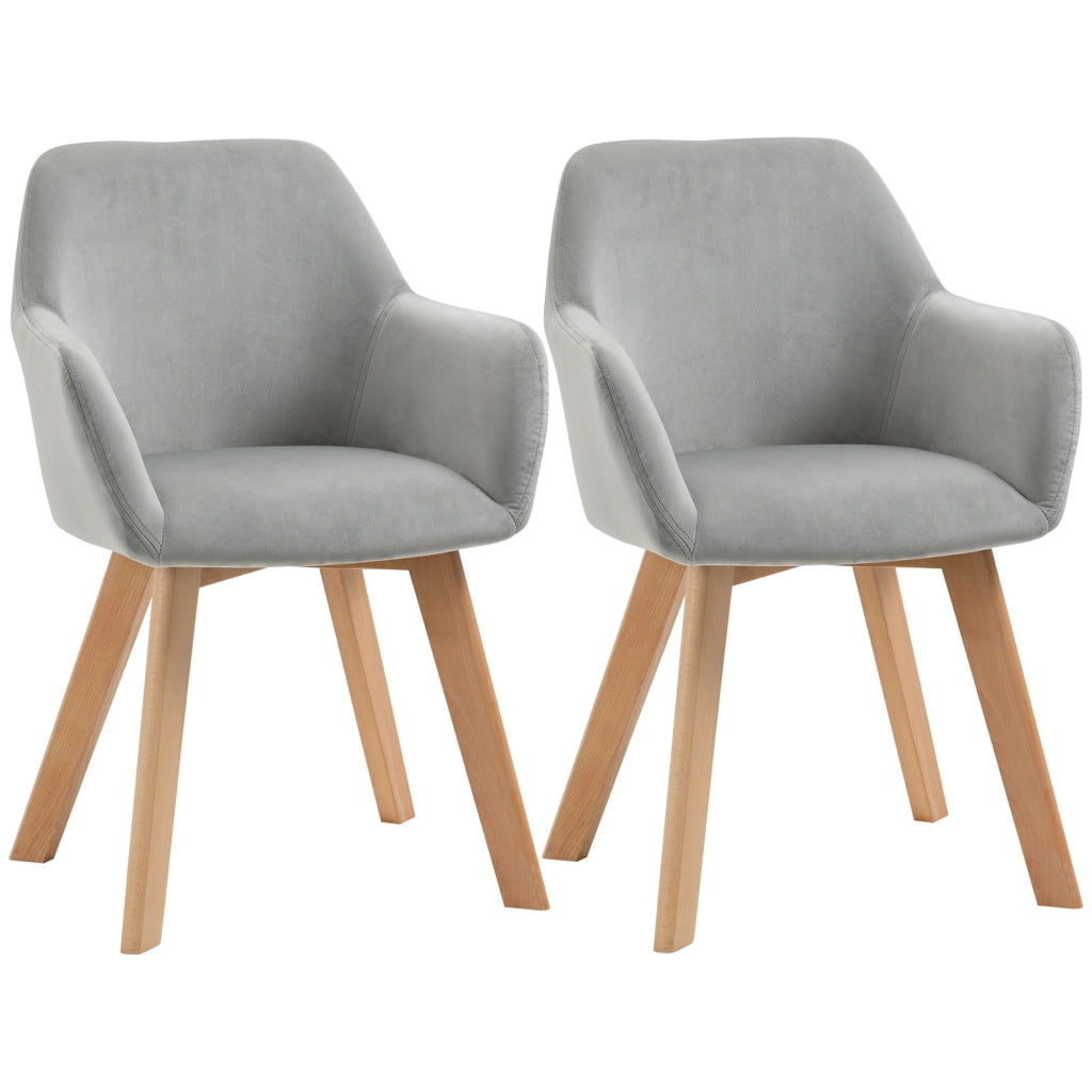 Set 2 sedie da pranzo grigie con braccioli e schienale ergonomico, rivestimento in poliestere effetto velluto