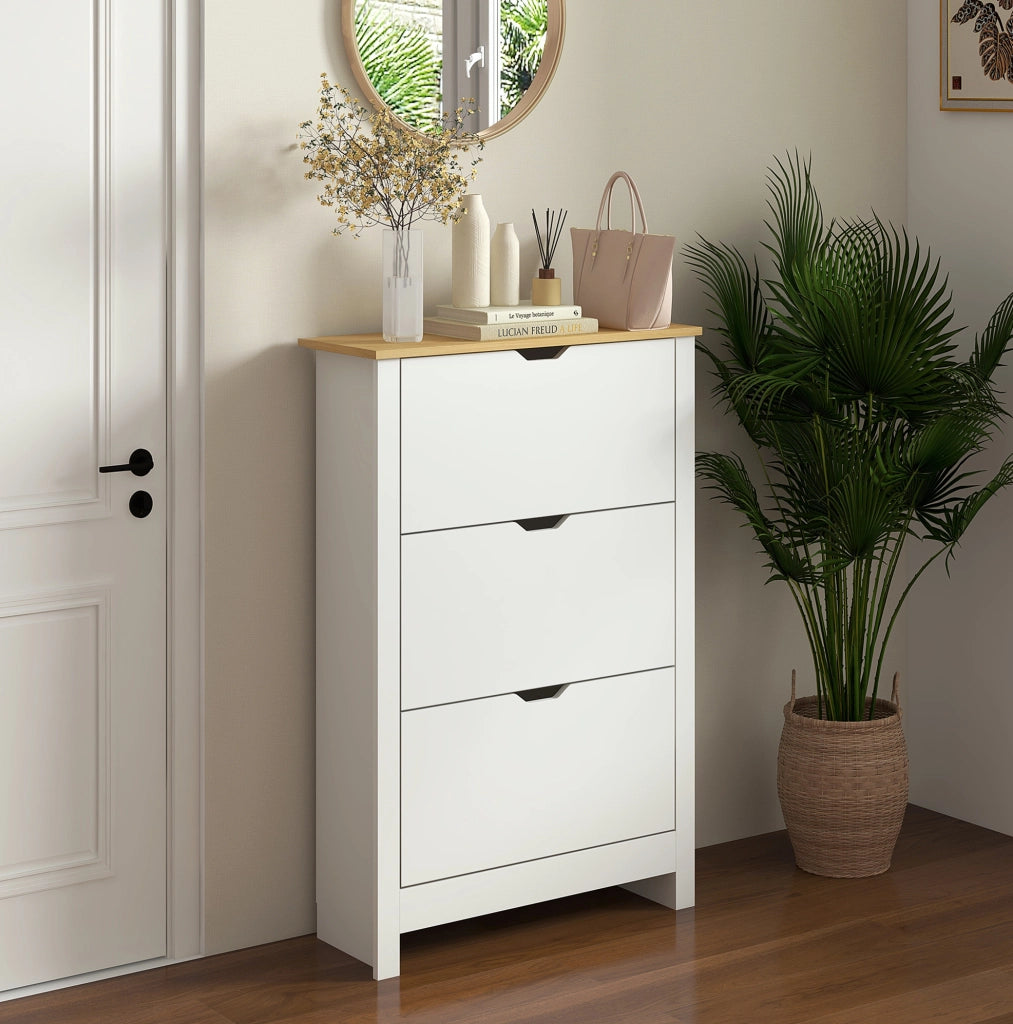 Scarpiera bianca a 3 cassetti, 72 x 26 x 112 cm