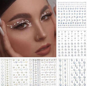 Pietre con glitter - Argento - Pacchetto da 5 - Viso, Occhi, Corpo - Adesivi - Piccoli cristalli con strass - Festival, Carnevale - Trucco