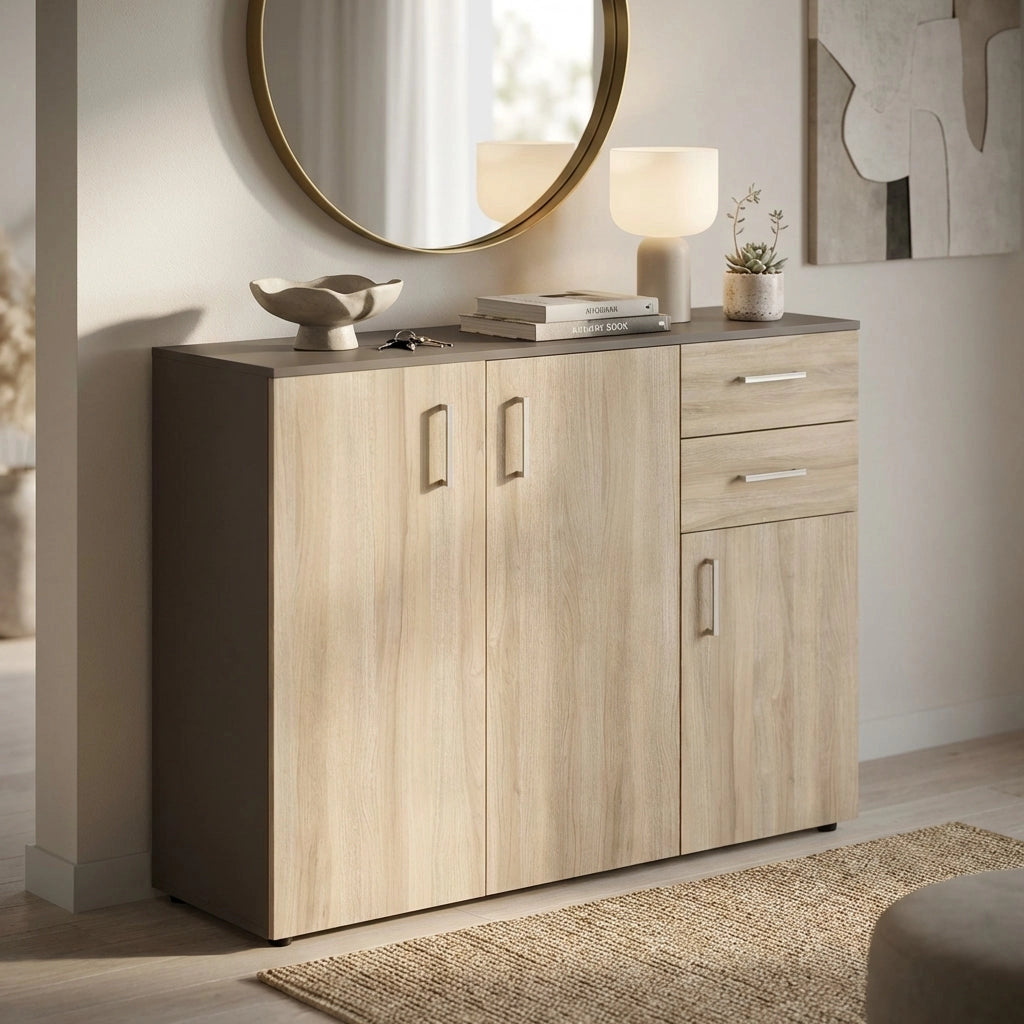 Madia Moderna con 2 cassetti e tre ante in Legno Composito cm 120x35x93 - READ