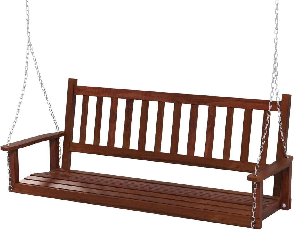 Altalena da Giardino in Legno per 2 Persone, Panchina Sospese in Legno con Capacità di Peso di 230 kg, Sedia a Dondolo per Giardino, Cortile (Bianco, 136 x 67 x 63 cm)