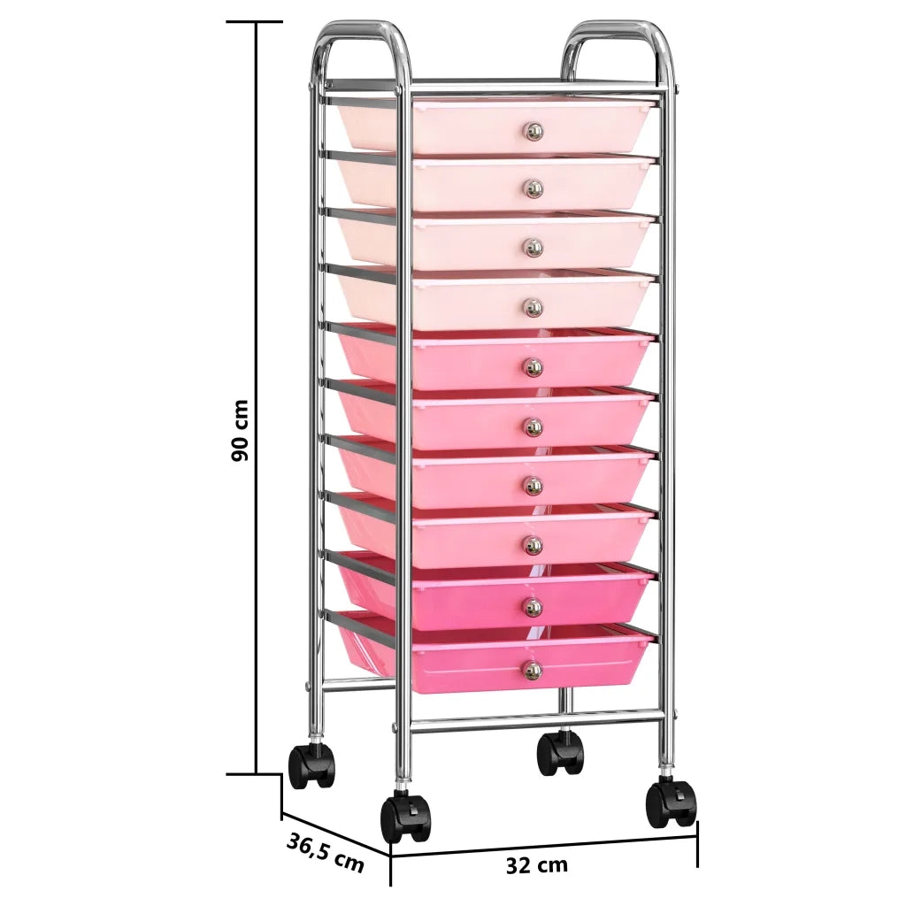 Carrello Portaoggetti con 10 Cassetti Rosa Sfumato in Plastica