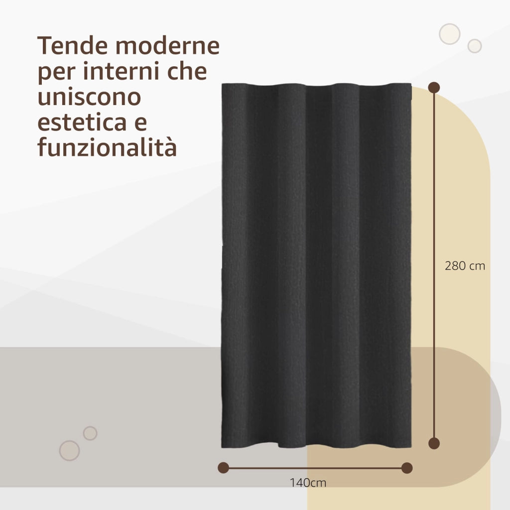 Tende per Interni Camera da Letto e Soggiorno Con Anelli - 140x280cm - 2 Pezzi Colore: NERO