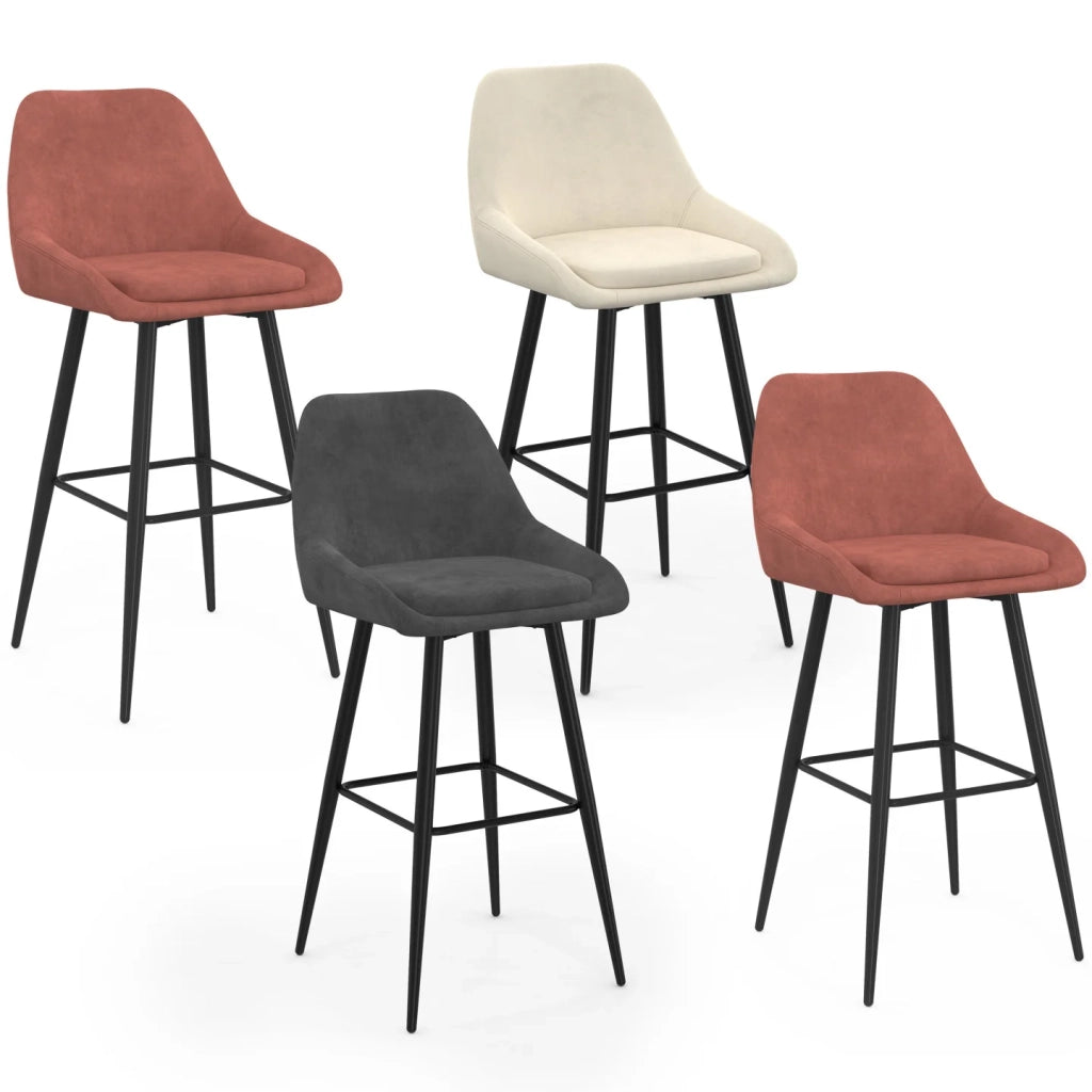 IDMarket - Set di 4 sgabelli da bar THALYA in velluto misto grigio scuro, terracotta x2, beige con mezzi braccioli